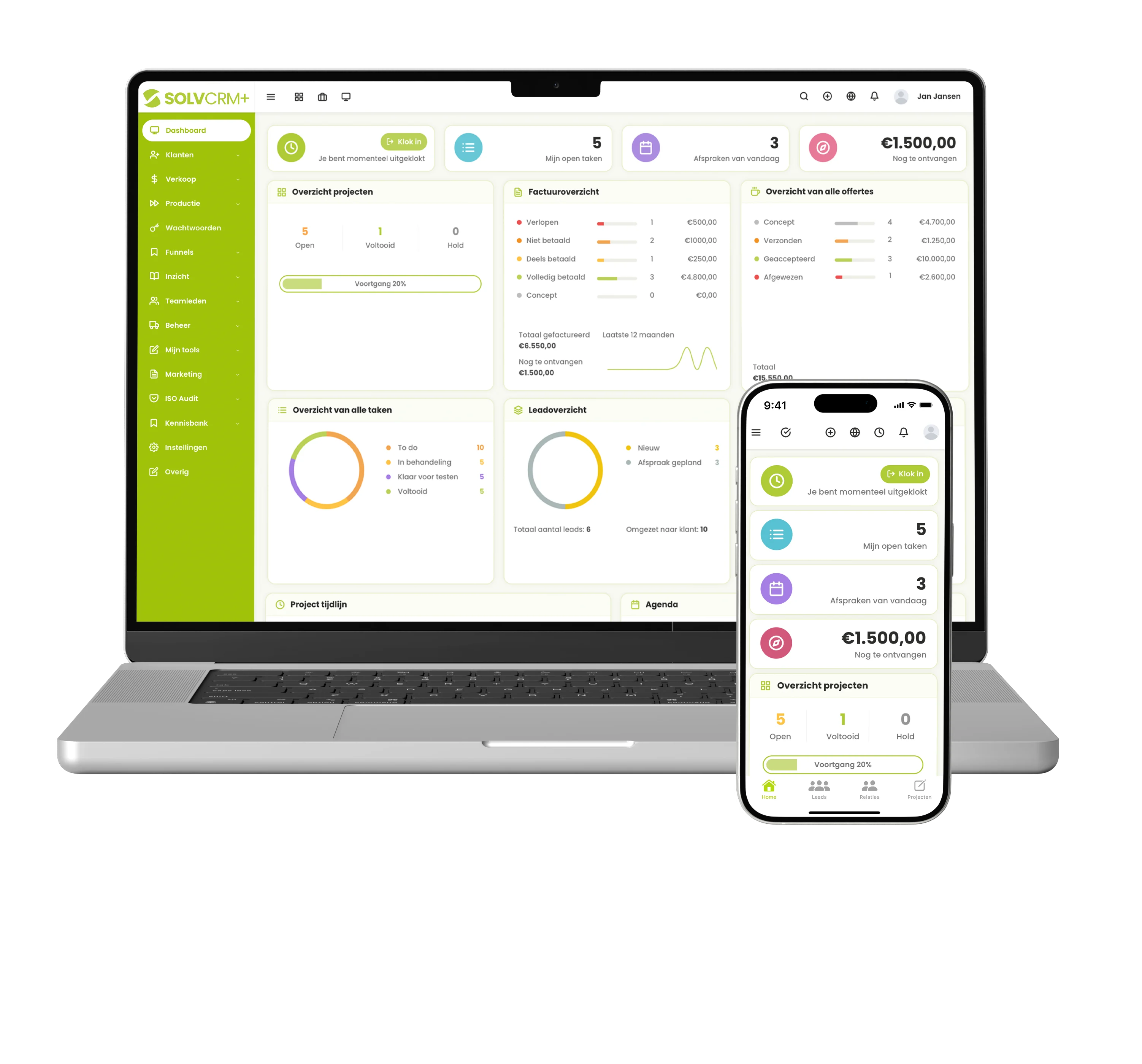 SolvCRM+ offertesoftware met klantinformatie en aangesloten bedrijfsprocessen